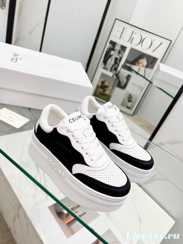 2025 Women CELINE Black White Leather Sneakers KFY00270
