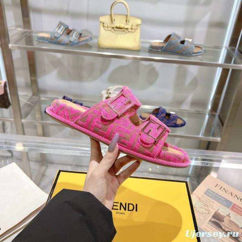 2025 Slippers Fendi Pink Jacquard Buckle KFY00250