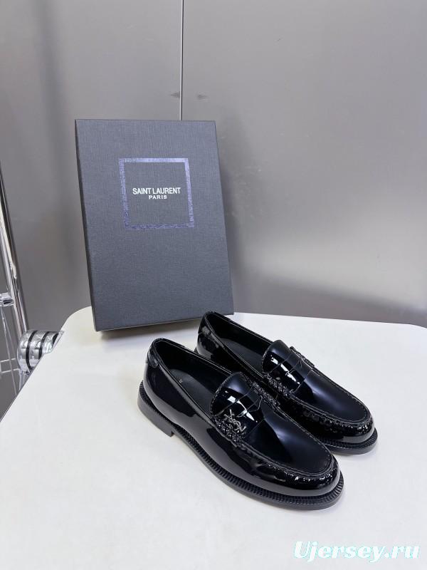 2025 Women Yves Saint Laurent Black Calf Leather Loafers KFY00350