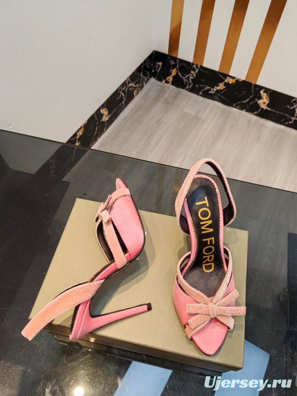 2025 Women TOM FORD Pink Velvet High Heel Sandals KFY00300