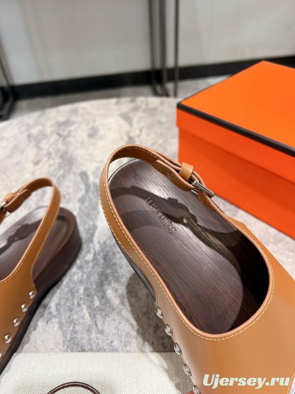 2025 Women Hermès Brown Leather Sandals KFY00250