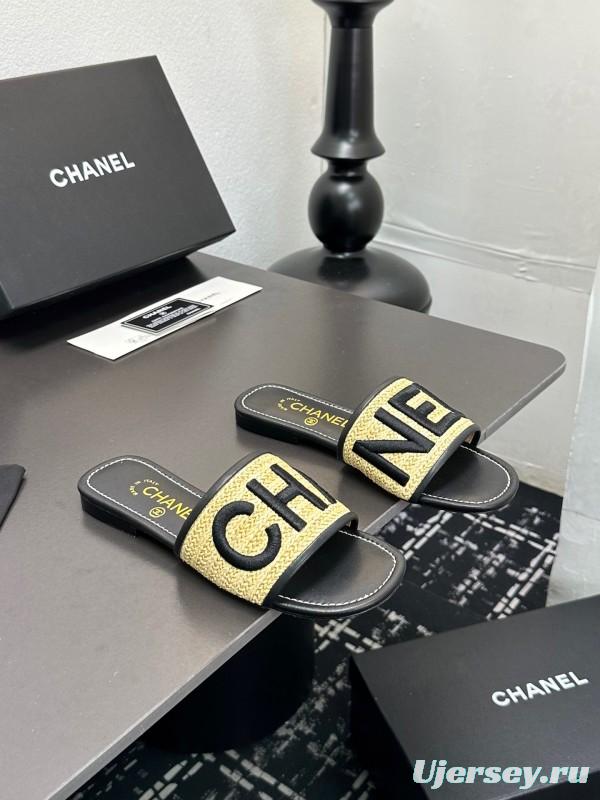 2025 Slippers Chanel Yellow Black Fabric Slide