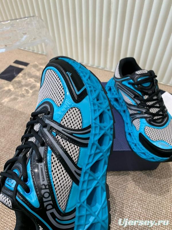 2024 Unisex Dior Blue Black Leather Mesh Sneakers