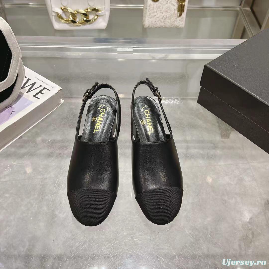 2025 Women Chanel Black Leather Slingback Heels LY00300