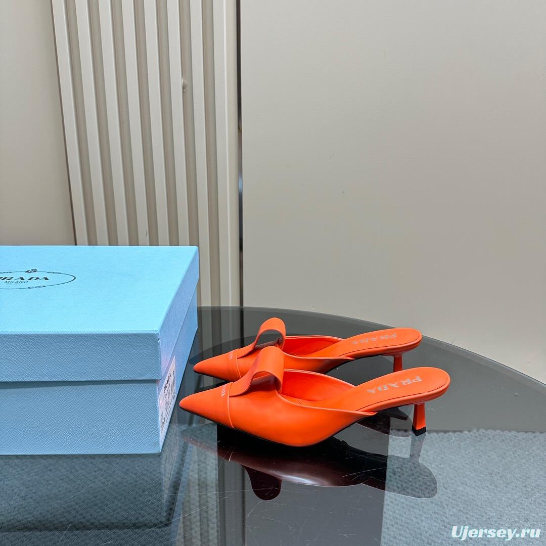 2025 Women Prada Orange Leather Pointed Toe Heels KFY00310