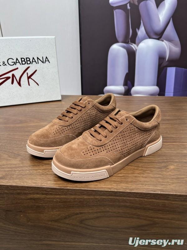 2025 Men Dolce & Gabbana Brown Suede Casual Sneakers LY00280
