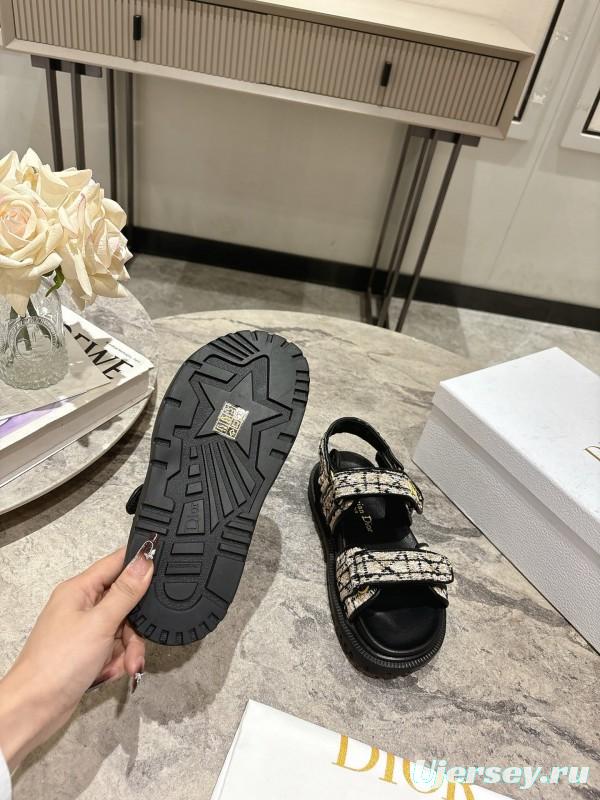 2025 Women Dior Black White Canvas Sandals KFY00300