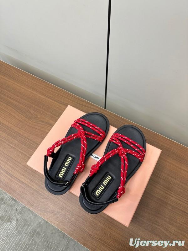 2025 Women Miu Miu Red Rope Leather Sandals LY
