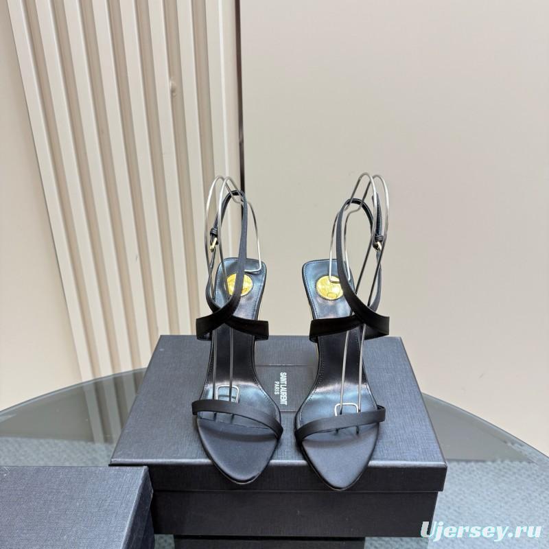 2025 Women Yves Saint Laurent Black And Gold Wedge Sandals Premium Leather Elegant Design LY00360(F)