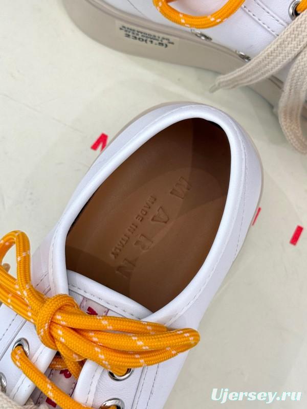 2025 Women Marni White Leather Chunky Sole Casual Sneakers LY00360(F)