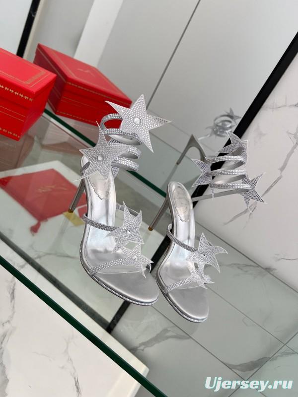 2025 Women RC Silver Crystal Leather High Heels Spiral Strap LY00340