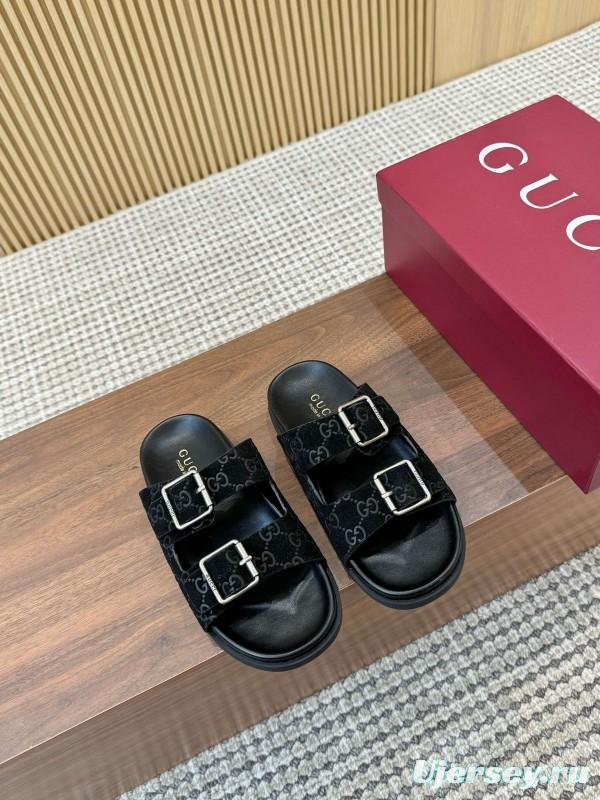 2025 Women Gucci Black Suede Leather Sandals LY00260