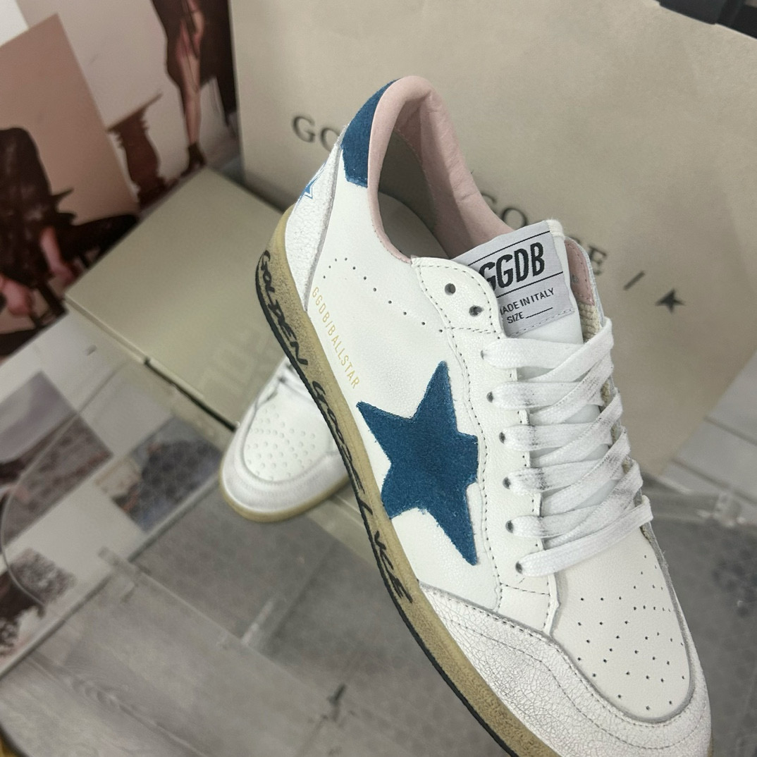 2024 Unisex GGDB White Blue Leather Low Top Sneakers MJ00260