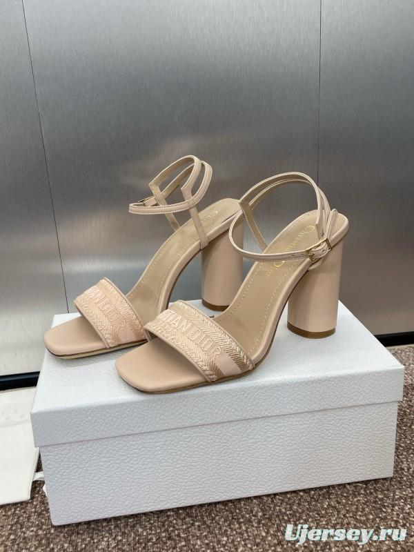 2025 Women Dior Beige Fabric Leather High Heel Sandals