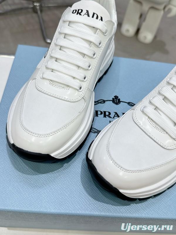 2025 Women Prada White Leather Sneakers