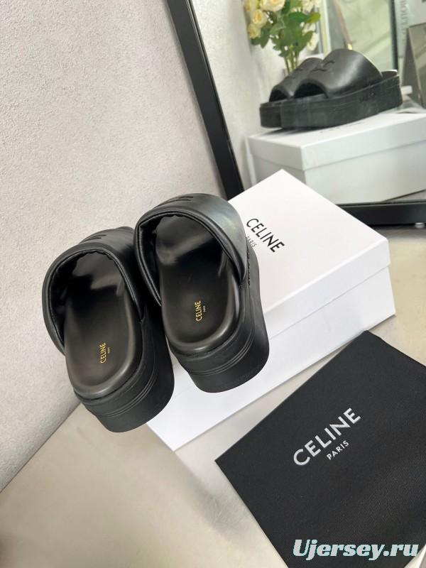 2025 Women Celine Black Leather Slippers