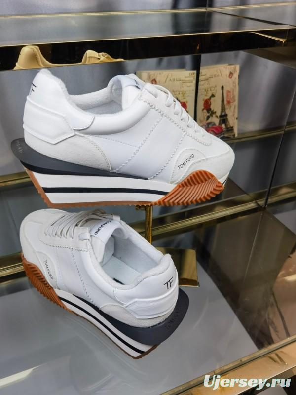 2025 Unisex TOM FORD White Leather Suede Sneakers LY00360(F)/LY00370(M)