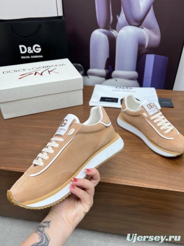 2025 Unisex Dolce & Gabbana Beige White PU Casual Sneakers LY00300