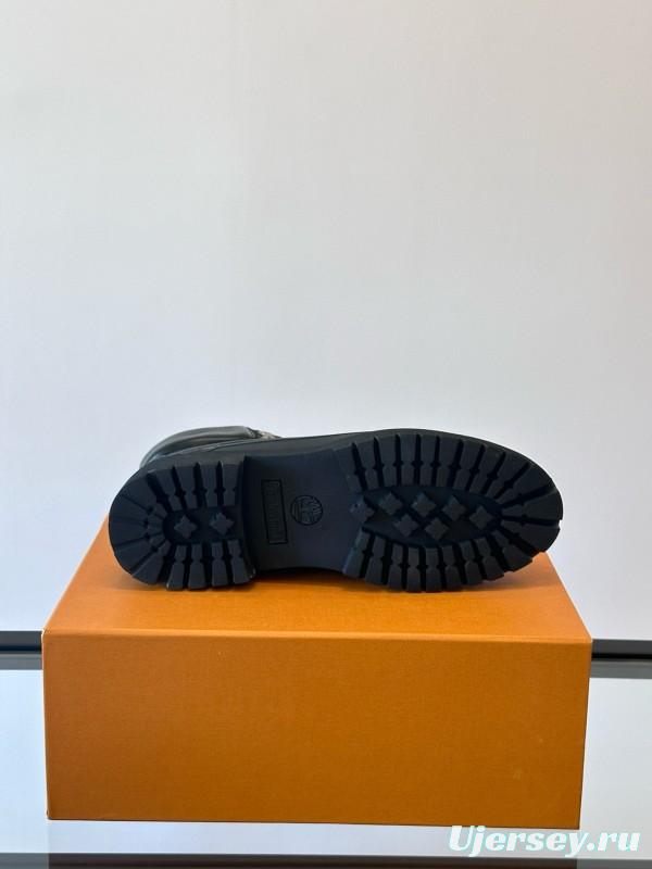 2024 Men Louis Vuitton Black Leather Monogram Work Boots MJ00390