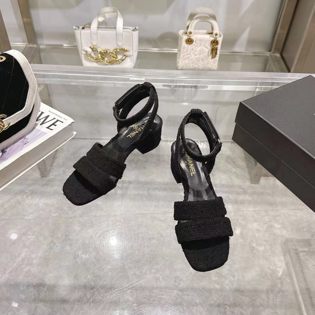 2025 Women Chanel Black Tweed Sandals LY00280