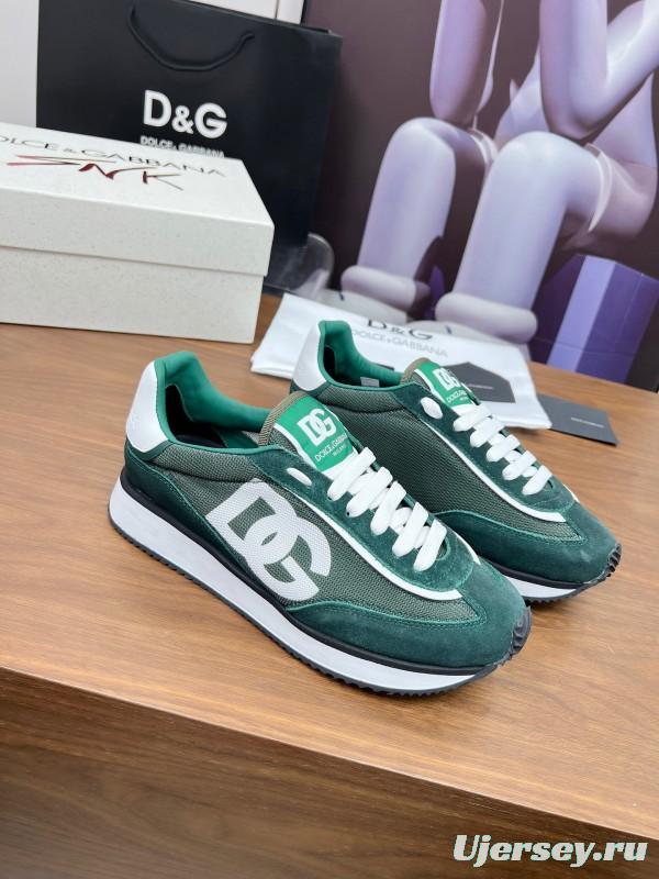 2025 Men Dolce & Gabbana Green White Mesh Suede Casual Sneakers LY00300