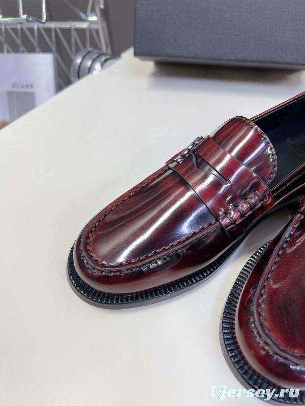 2025 Women Yves Saint Laurent Burgundy Calf Leather Loafers KFY00350