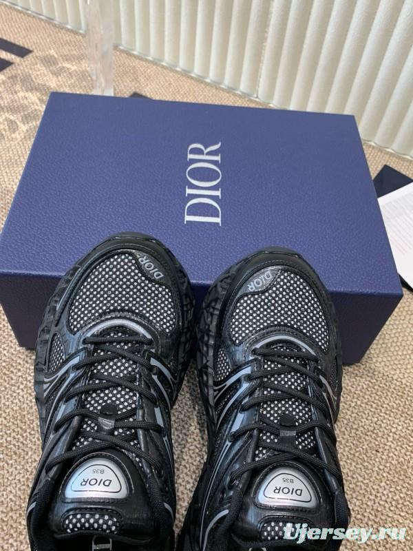 2024 Unisex Dior Black Mesh Leather Sneakers MJ00400