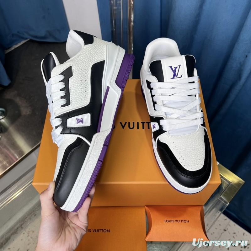 2025 Unisex Louis Vuitton White Black Purple Leather LV Trainer