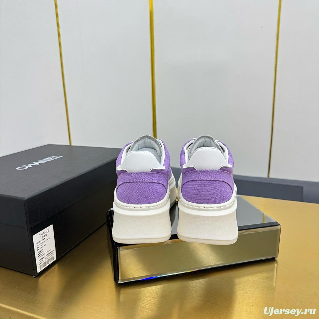 2025 Women Chanel Purple White Leather Canvas Sneakers