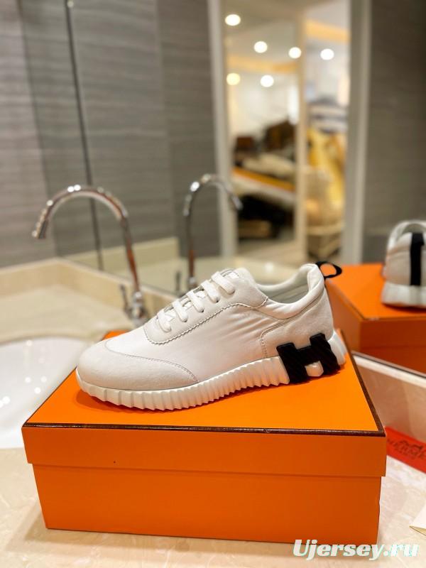 2024 Unisex Hermès White Imported Silk Lambskin Suede Sneakers MJ00320