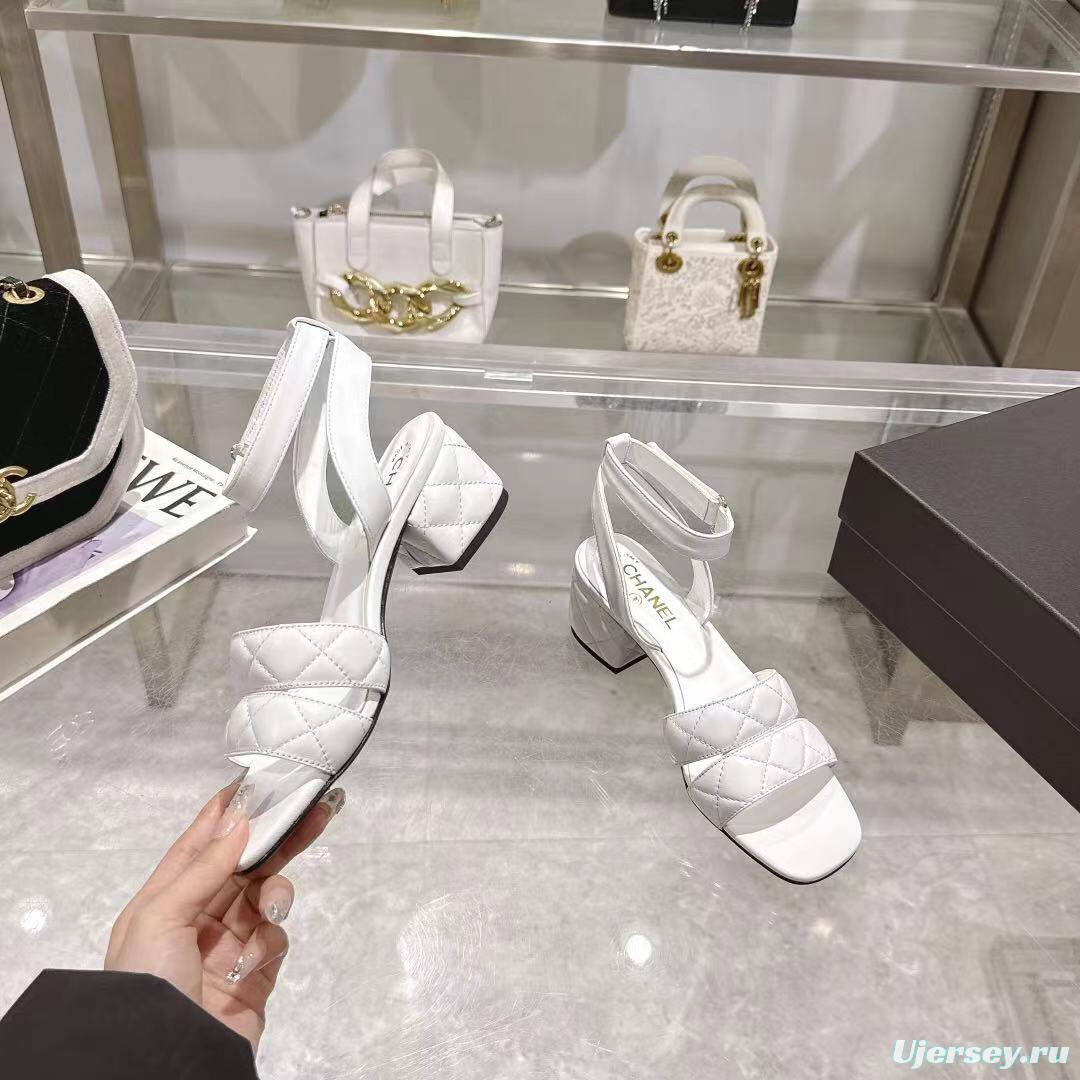 2025 Women Chanel White Leather Sandals LY00280