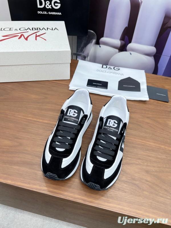 2025 Unisex Dolce & Gabbana Black White Mesh Suede Sneakers LY00300