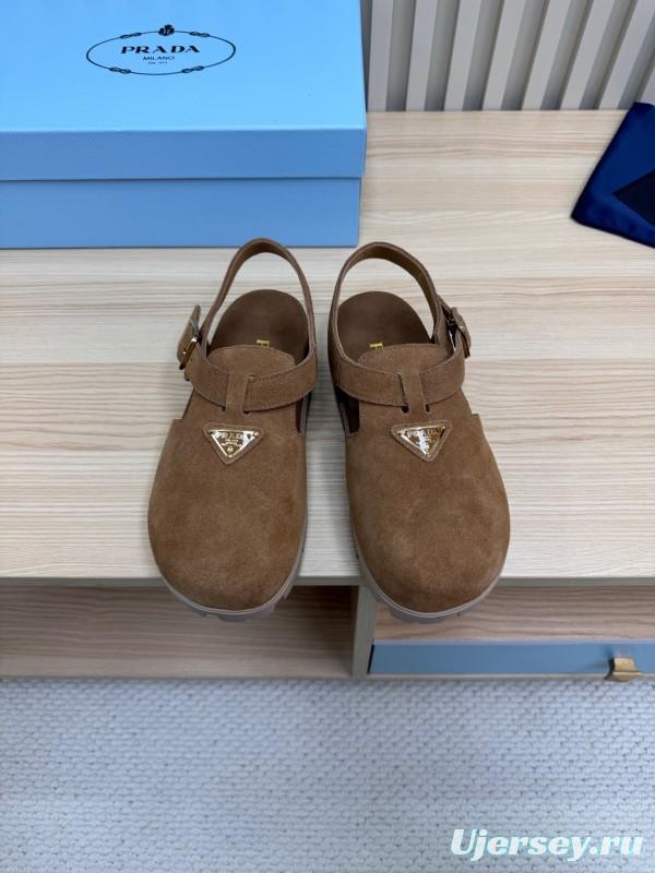 2025 Women Prada Brown Suede Sandals LY00280