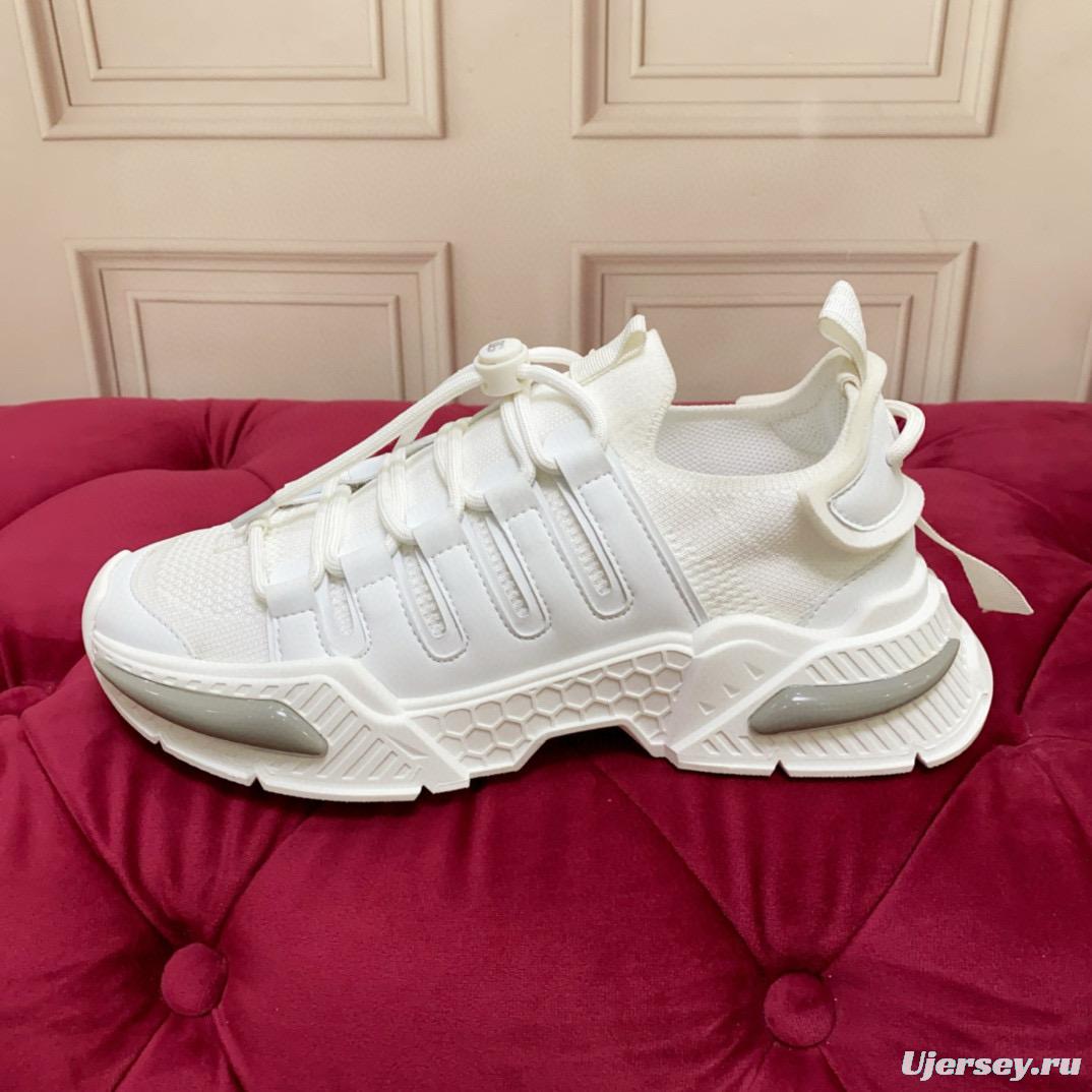 2024 Unisex Dolce & Gabbana White Knit Leather Sneakers MJ00340
