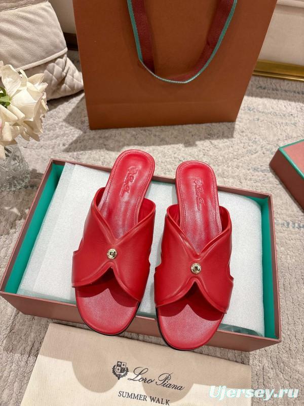 2025 Slippers LP Red Leather Slippers LY00270