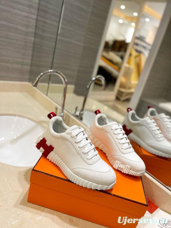 2024 Unisex Hermès White Red Silk Sheepskin Sneakers MJ00320