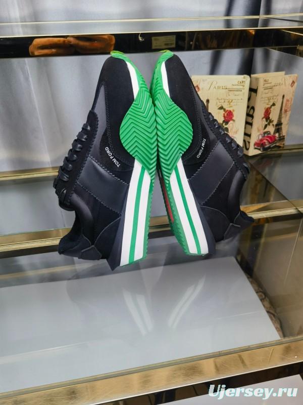 2025 Unisex TOM FORD Black Green Leather Suede Sneakers LY00360(F)/LY00370(M)