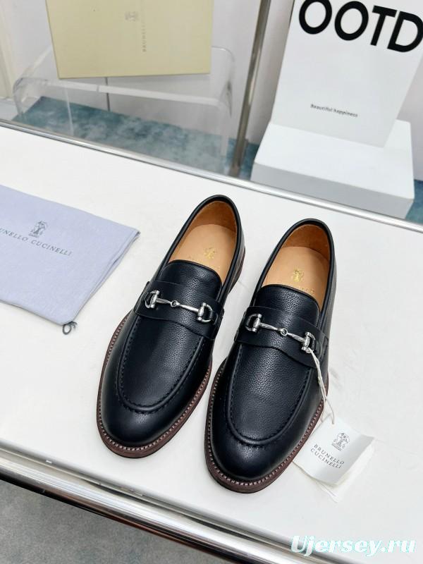 2024 Men Brunello Cucinelli Black Leather Loafers MJ00480