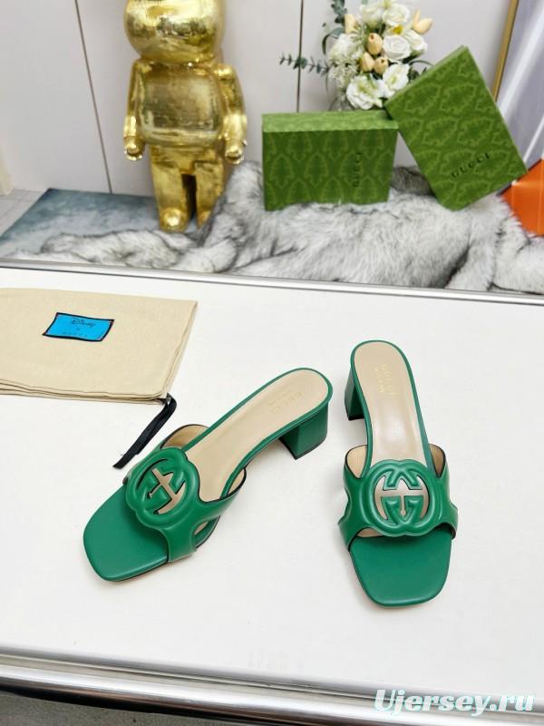 2025 Gucci Green Leather Slippers MJ00190/225