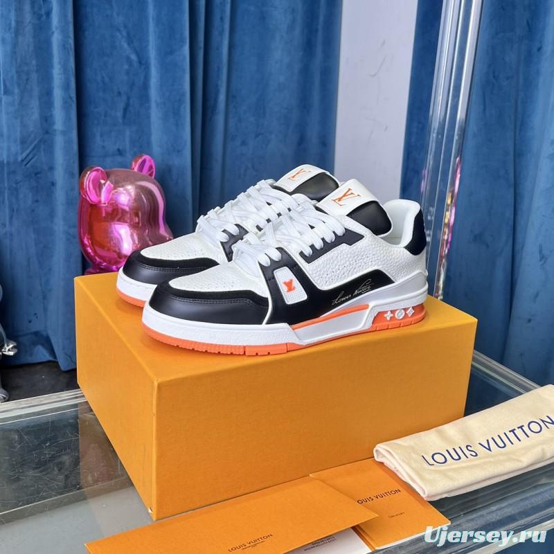 2025 Unisex Louis Vuitton White Black Leather Sneakers