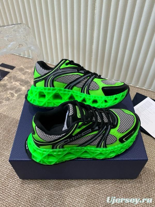 2024 Unisex Dior Green Black Leather Mesh Sneakers MJ00400