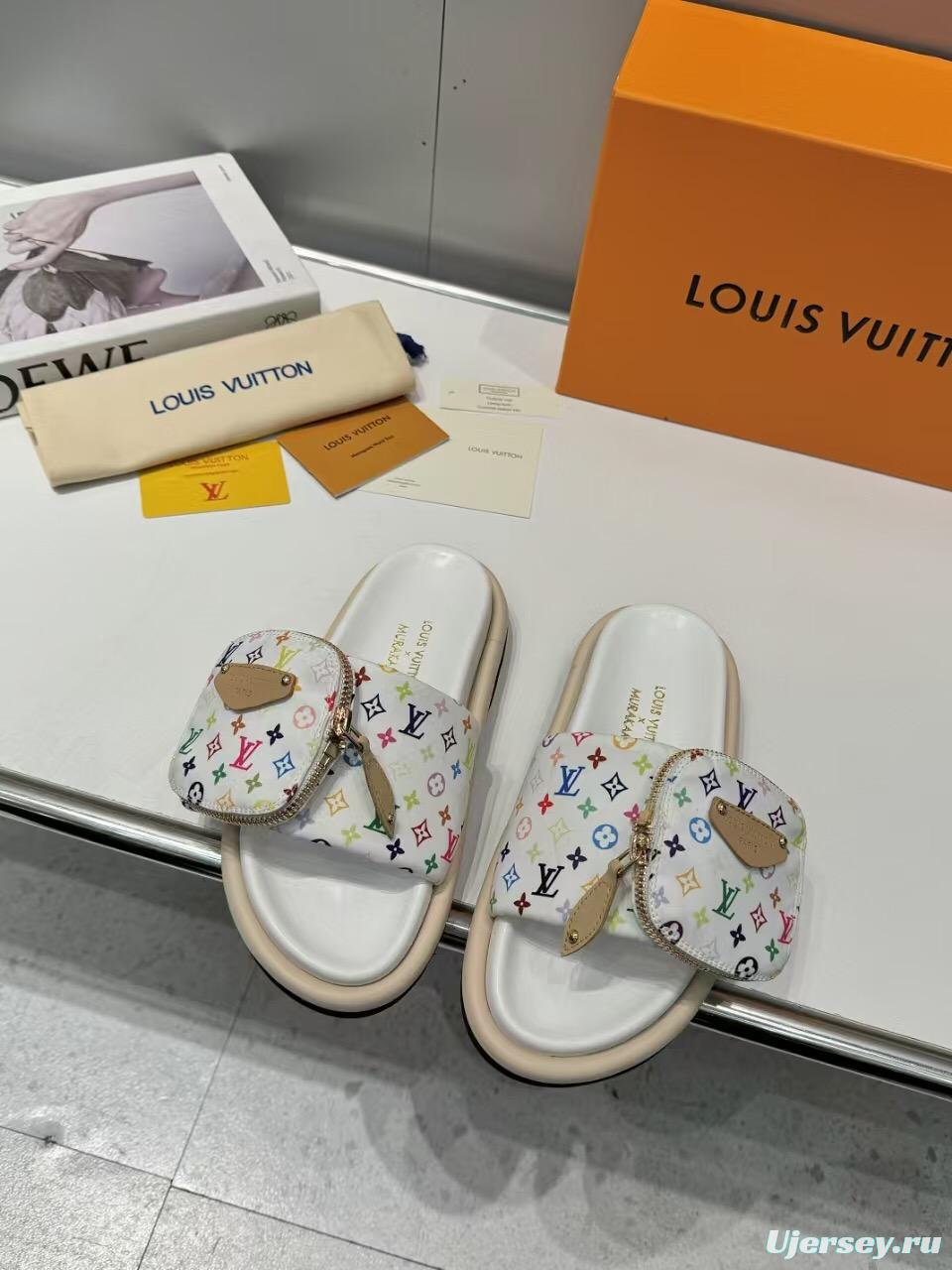2025 Slippers Louis Vuitton White Multicolor Canvas Slippers