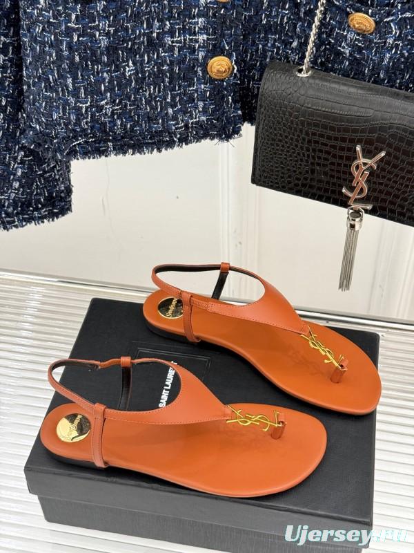 2025 Women Yves Saint Laurent Orange Leather Sandals KFY00270
