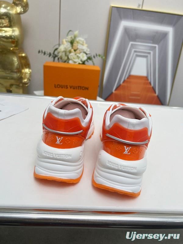 2025 Unisex Louis Vuitton Orange White Mesh Leather Sneakers LY00340(F)/LY00341(M)