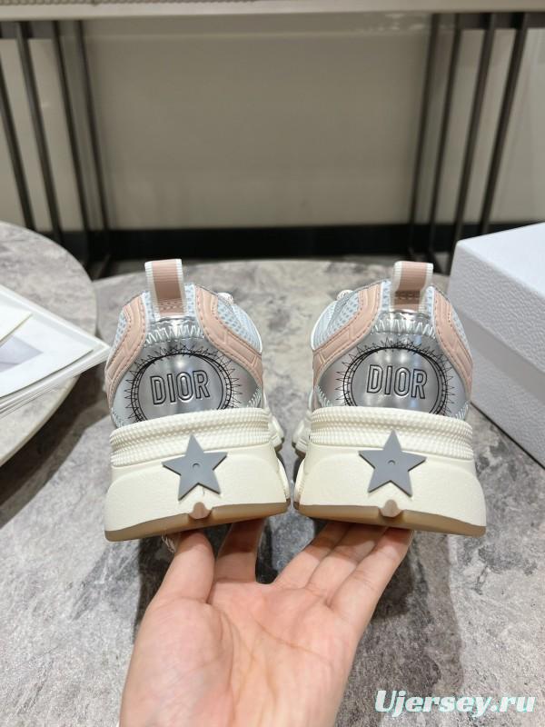 2025 Women Dior White Pink Grey Mesh Leather Running Shoes