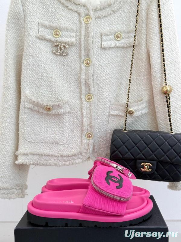 2025 Slippers Chanel Pink Fabric Slippers