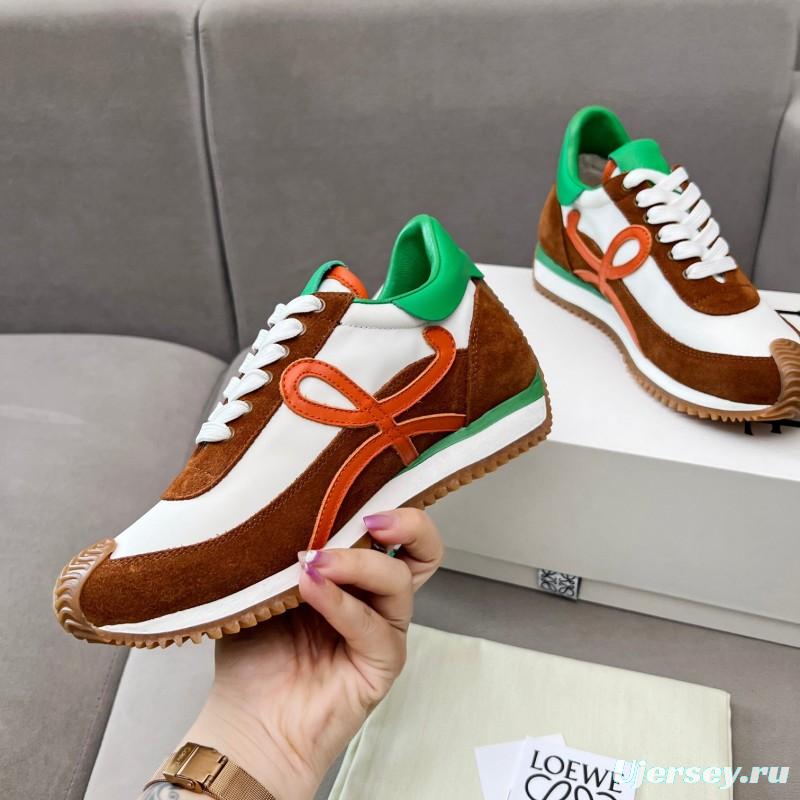 2025 Unisex Loewe Brown White Orange Green Leather Suede Sneakers LY00270