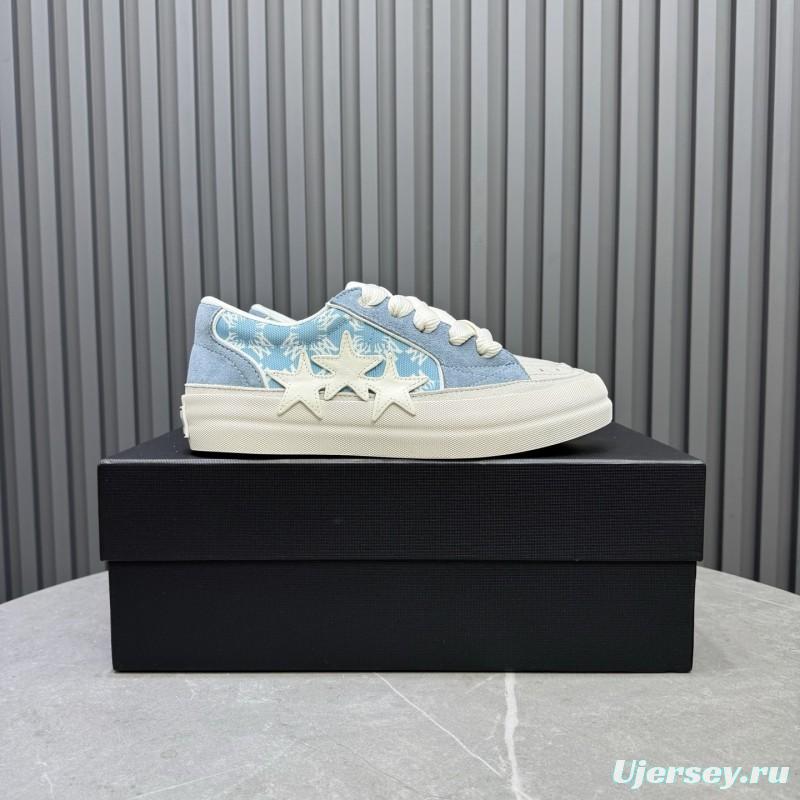 2025 Unisex Amiri Blue White Suede Canvas Sneakers