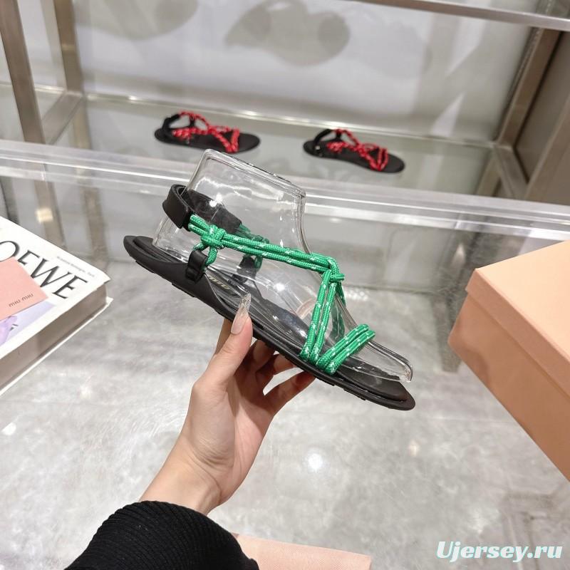 2025 Women Miu Miu Green Black Rope Leather Sandals