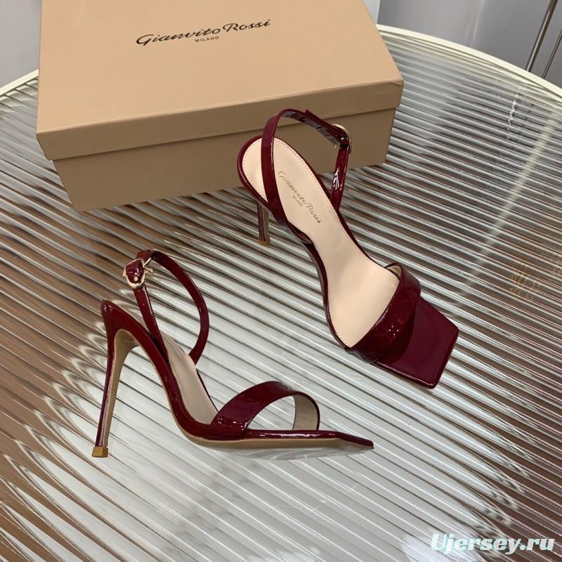 2025 Women Gianvito Rossi Burgundy Patent Leather High Heel Sandals